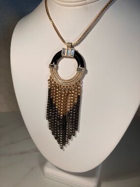 Two tone gold & black Fringe Pendant Necklace Art Deco